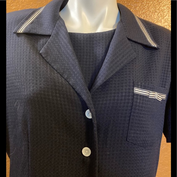 Miss Dorby Vintage 80s navy blue shift dress/jacket suit set shoulder pads - Picture 2 of 8